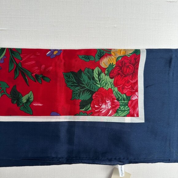 Plymouth NY Brown Orange Yellow Floral Silk Scarf 31x31 - Picture 5 of 9